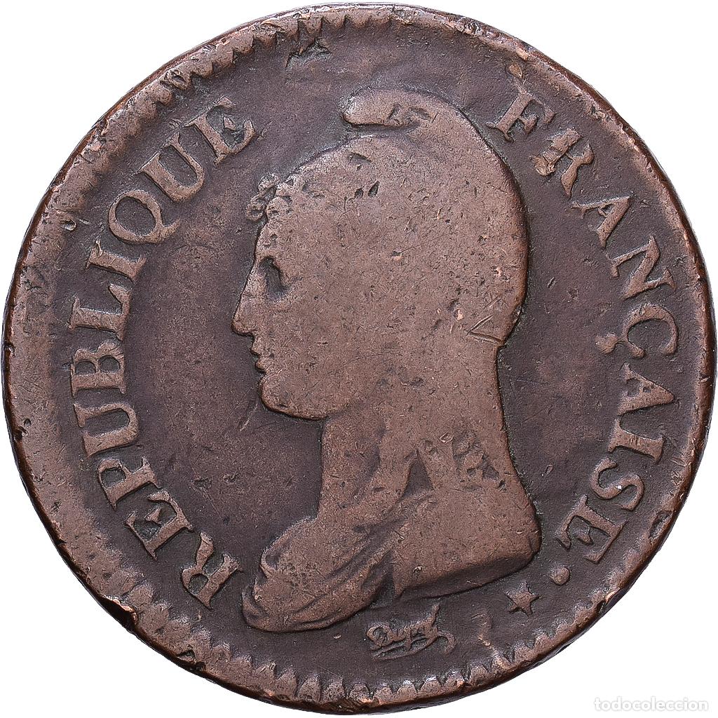 Monedas antiguas de Europa: [#1552289] Francia, Un D&eacute;cime, Dupr&eacute;, AN 7, Paris, Bronce, BC+, Gadoury:187, KM:644.1