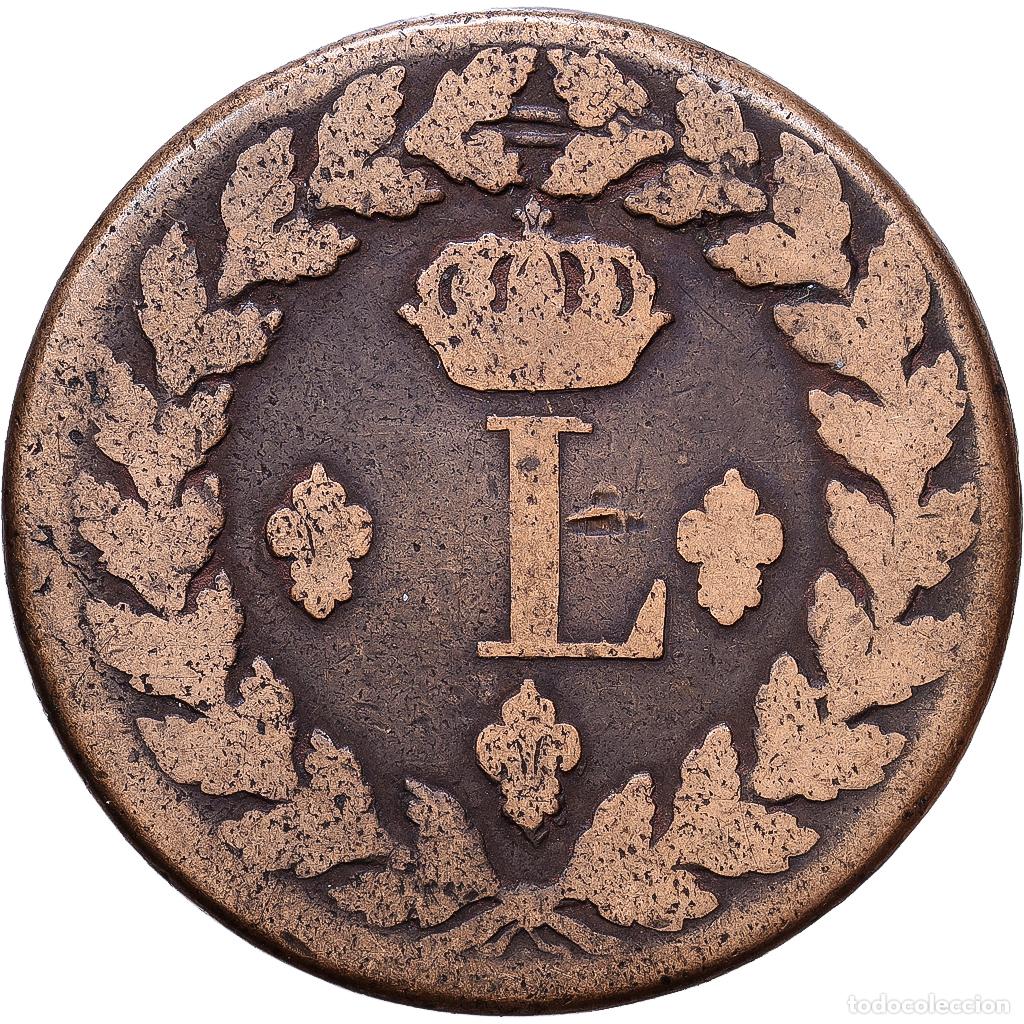 Monedas antiguas de Europa: [#1552293] Francia, Louis XVIII, Un D&eacute;cime, 1815, Strasbourg, Bronce, BC+, Gadoury:196c