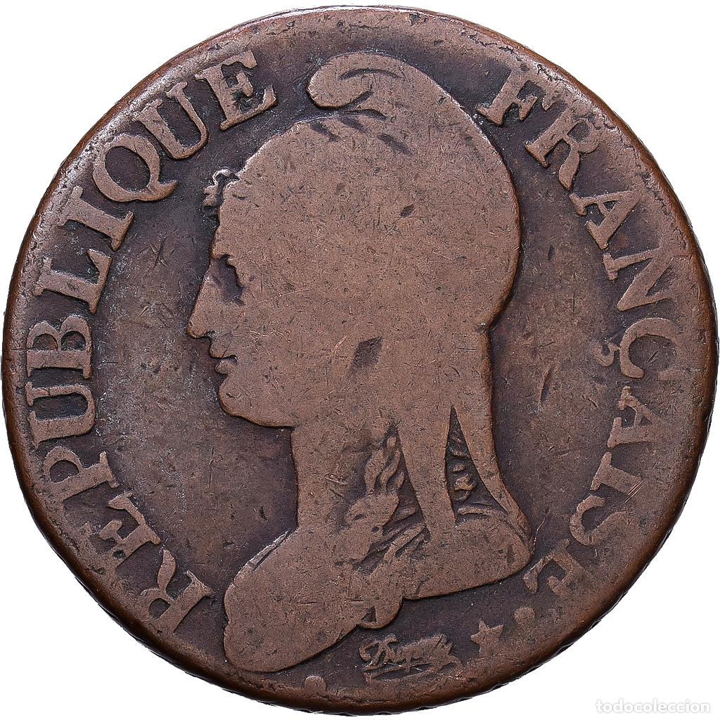 Monedas antiguas de Europa: [#1552296] Francia, 5 Centimes, Dupr&eacute;, An 7 (1799), Paris, Bronce, BC+, Gadoury:126