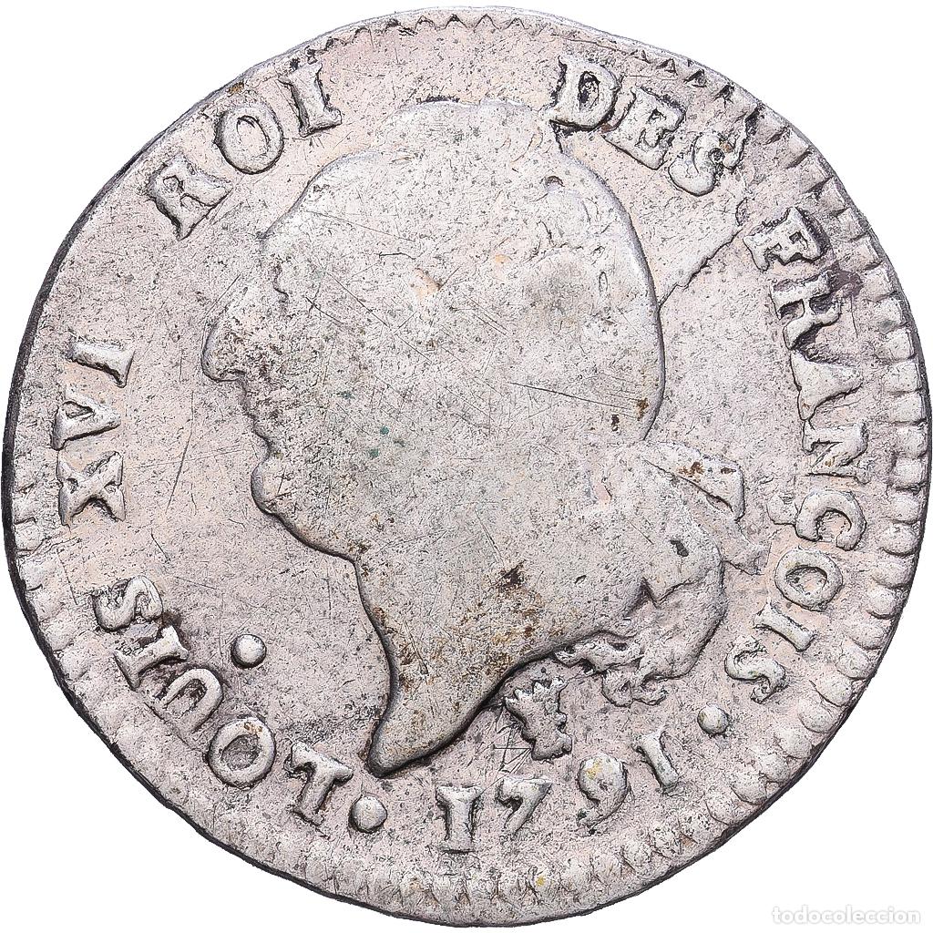 Monedas antiguas de Europa: [#1203366] Francia, 15 Sols, 1/8 ECU, 15 sols fran&ccedil;ois, 1791, Limoges, Plata, BC+