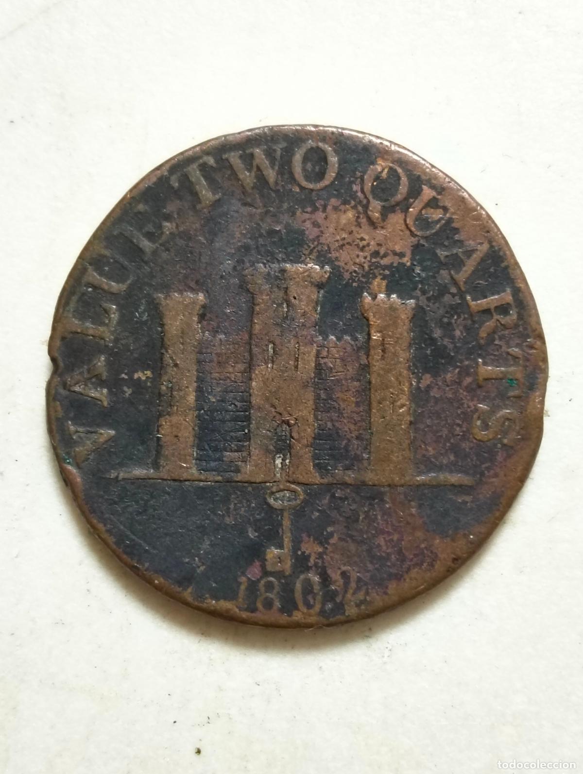 Monedas antiguas de Europa: MONEDA DE COBRE, 1 QUARTO A&Ntilde;O 1802, GIBRALTAR
