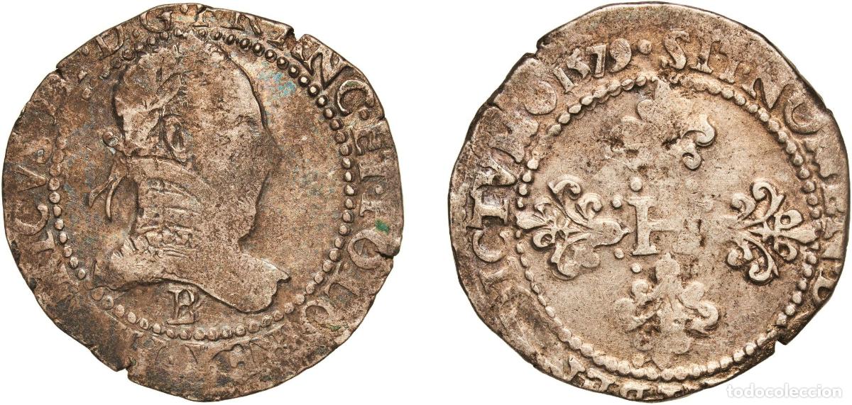 Monedas antiguas de Europa: France Kingdom 1579 B 1 Franc - Henry III Silver (.833) Rouen Mint 14.05g VF Dy royales 1130 Dy ro
