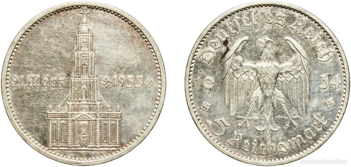Monedas antiguas de Europa: Germany Third Reich 1934 G 5 Reichsmark (Potsdam Garrison Church) Silver (.900) Staatliche M&uuml;nze Ba