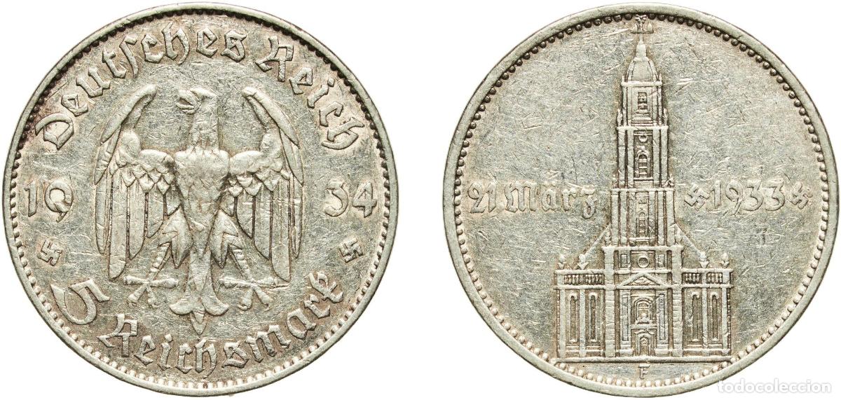 Monedas antiguas de Europa: Germany Third Reich 1934 F 5 Reichsmark (Potsdam Garrison Church) Silver (.900) Staatliche M&uuml;nze Ba