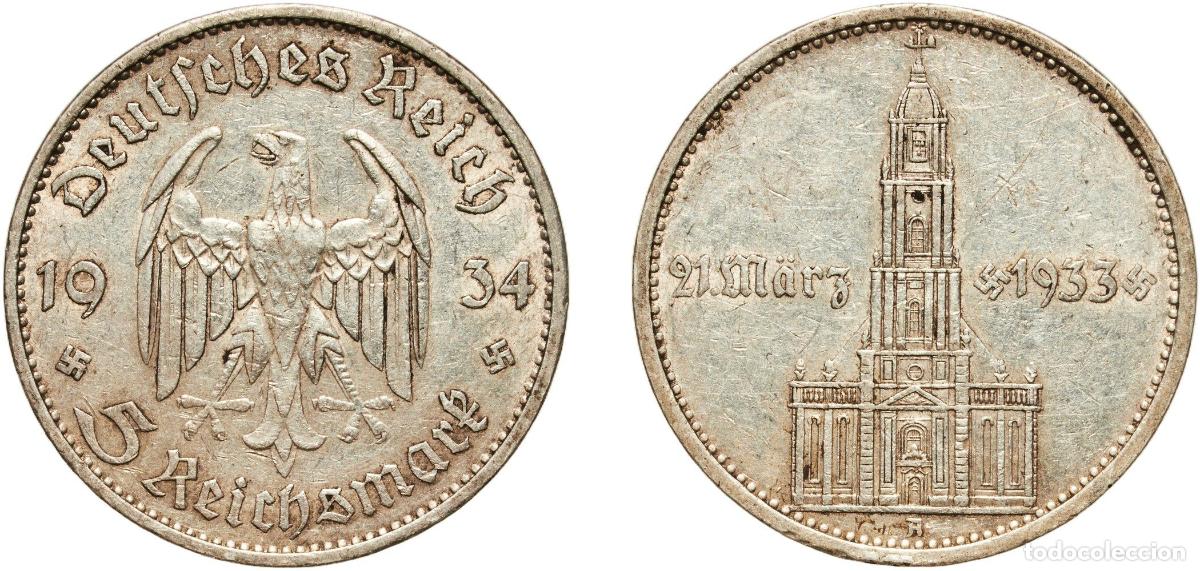 Monedas antiguas de Europa: Germany Third Reich 1934 A 5 Reichsmark (Potsdam Garrison Church) Silver (.900) Berlin Mint (216760