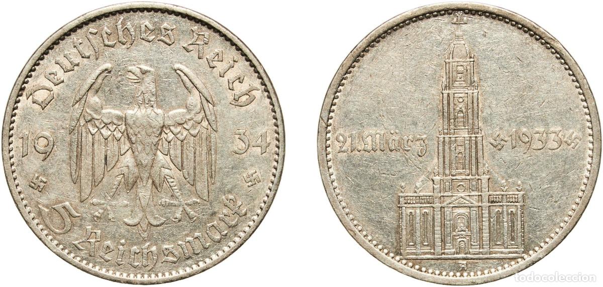 Monedas antiguas de Europa: Germany Third Reich 1934 A 5 Reichsmark (Potsdam Garrison Church) Silver (.900) Staatliche M&uuml;nze Ba