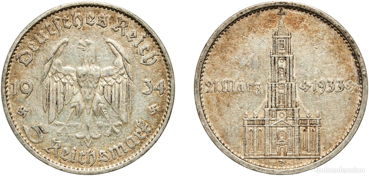 Monedas antiguas de Europa: Germany Third Reich 1934 D 5 Reichsmark (Potsdam Garrison Church) Silver (.900) Munich Mint (630260