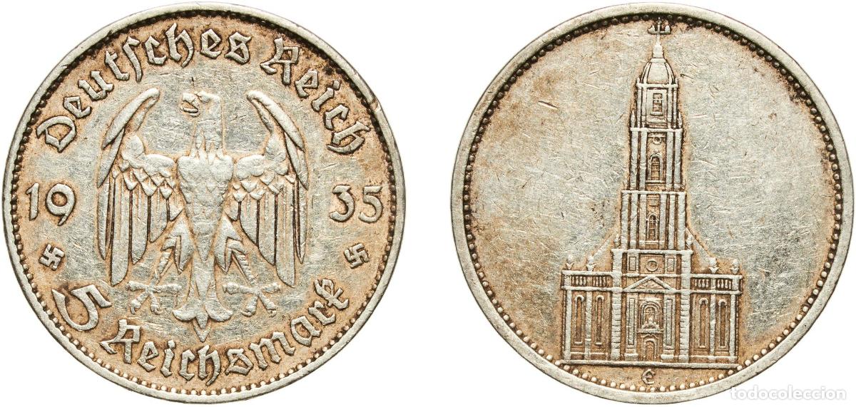 Monedas antiguas de Europa: Germany Third Reich 1935 E 5 Reichsmark (Potsdam Garrison Church) Silver (.900) Muldenh&uuml;tten Mint (