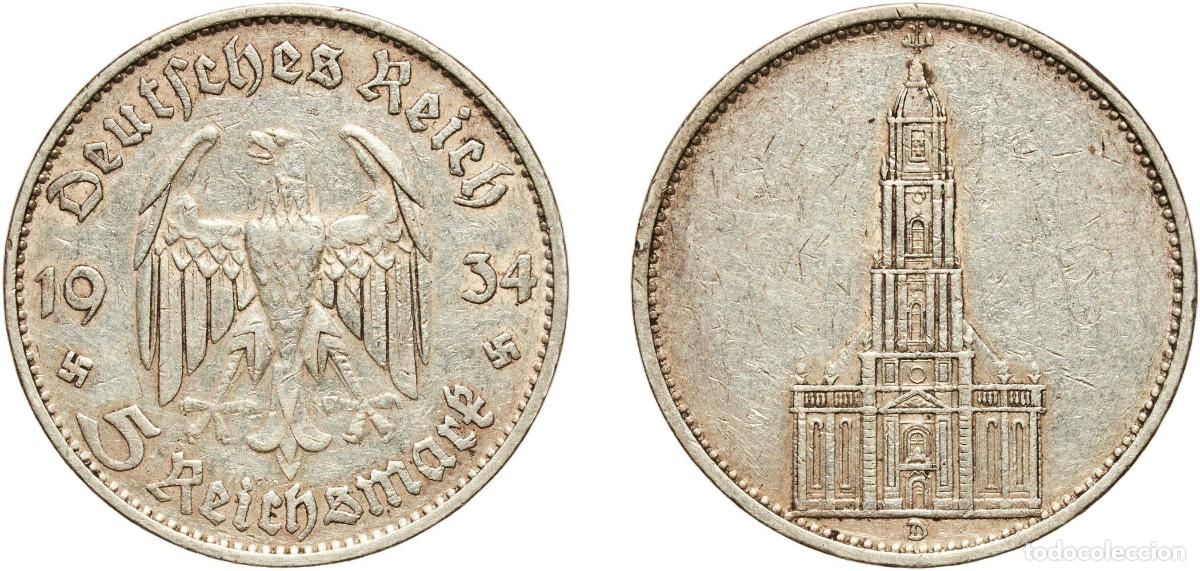 Monedas antiguas de Europa: Germany Third Reich 1934 D 5 Reichsmark (Potsdam Garrison Church) Silver (.900) Munich Mint (630260
