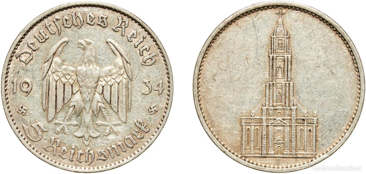 Monedas antiguas de Europa: Germany Third Reich 1934 F 5 Reichsmark (Potsdam Garrison Church) Silver (.900) Berlin Mint (484400