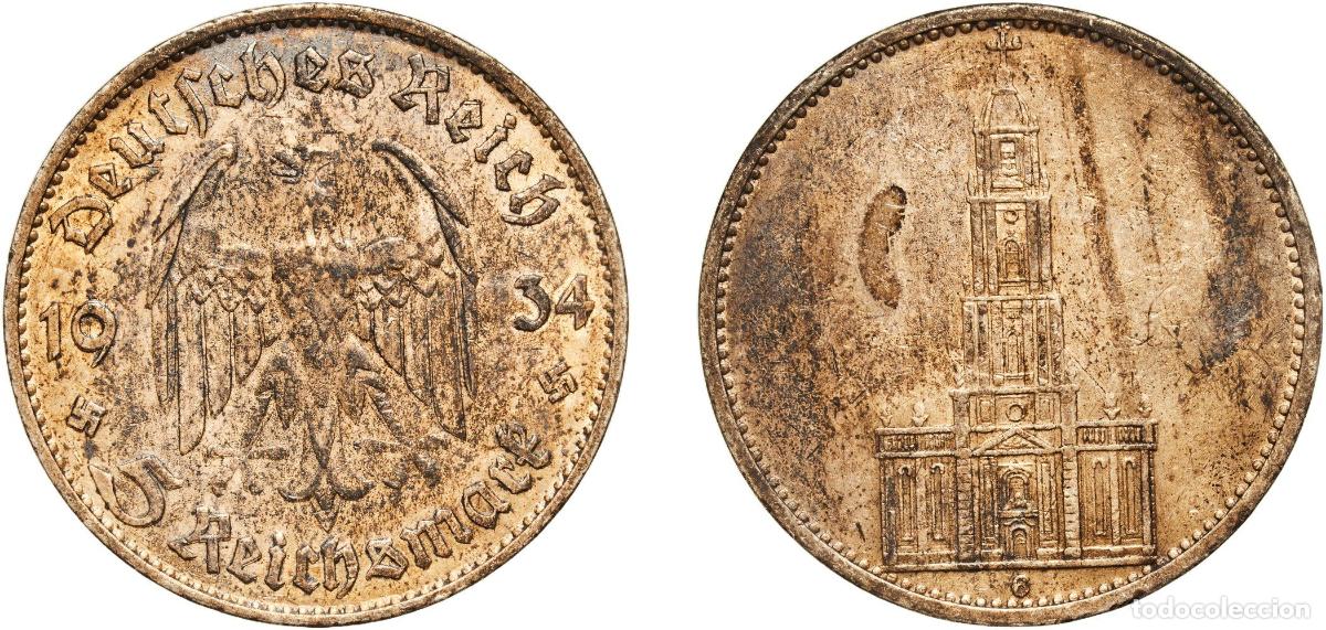 Monedas antiguas de Europa: Germany Third Reich 1934 G 5 Reichsmark (Potsdam Garrison Church) Silver (.900) Staatliche M&uuml;nze Ba