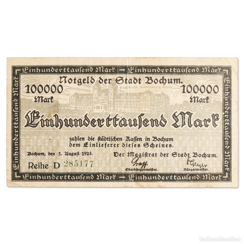 Monedas antiguas de Europa: Alemania Billete de Necesidad 100000 Mark 1923 Ciudad de Bochum
