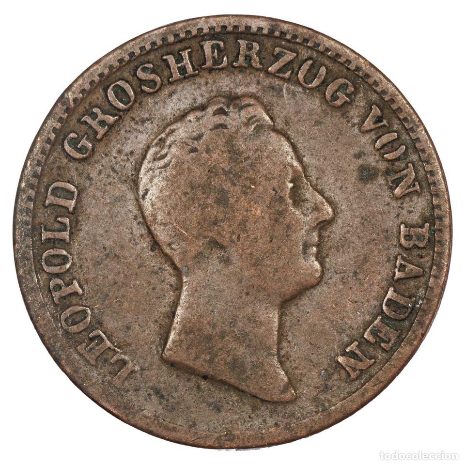 Monedas antiguas de Europa: Alemania Ducado De Bade 1 Kreuzer 1842 Leopoldo Bronce
