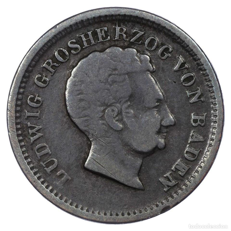 Monedas antiguas de Europa: Alemania Ducado De Baden 1 Kreuzer 1828 Ludwig I Cobre