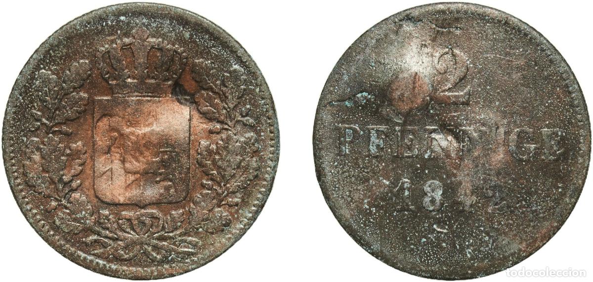 Monedas antiguas de Europa: Germany Kingdom of Bavaria German states 1842 2 Pfennige - Ludwig I Copper Munich Mint 2.13g VF Dam