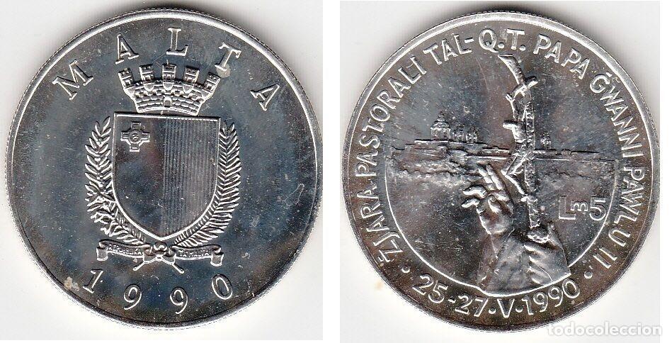Monedas antiguas de Europa: E3556 MONEDA MALTA 5 LIRAS MALTESAS 1990 PLATA SIN CIRCULAR