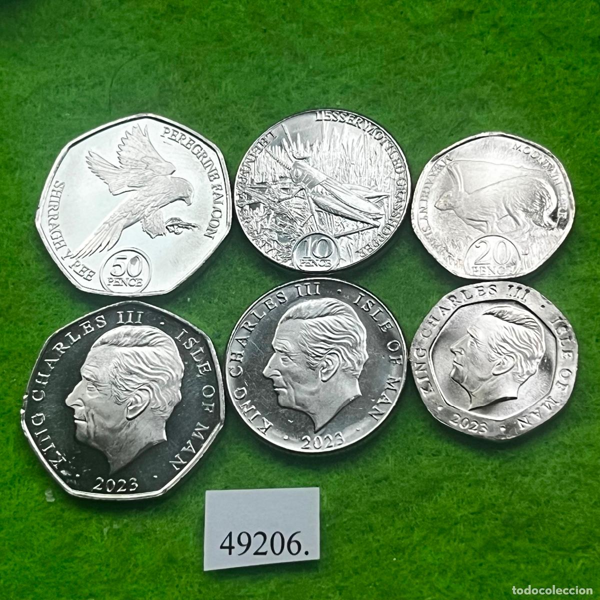 Monedas antiguas de Europa: Isla de Man, 10, 20 y 50 peniques 2023 lote de 3 monedas, Man Island, 49206 MO