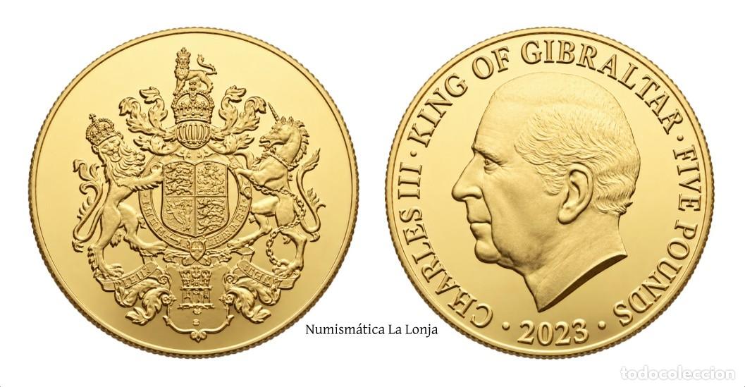 Moedas antigas da Europa: Gibraltar 5 Libras Carlos III 2023 Km Nuevo Sc Unc