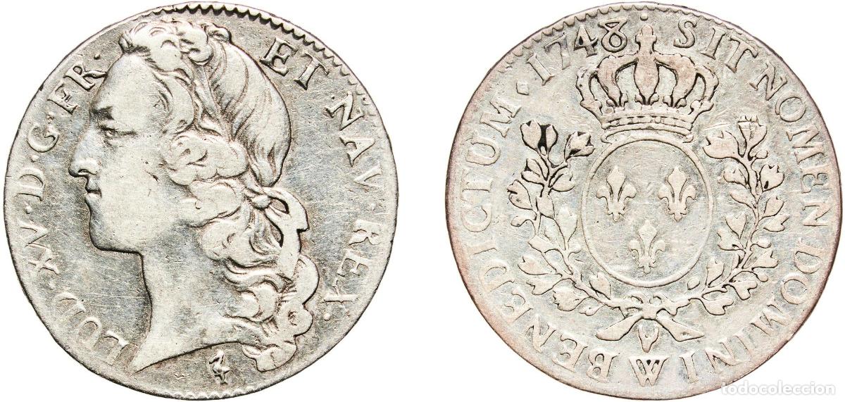 Monedas antiguas de Europa: France Kingdom 1748 W &frac12; &Eacute;cu - Louis XV Silver (.917) Lille Mint (491512) 14.51g VF Dy royales 1681