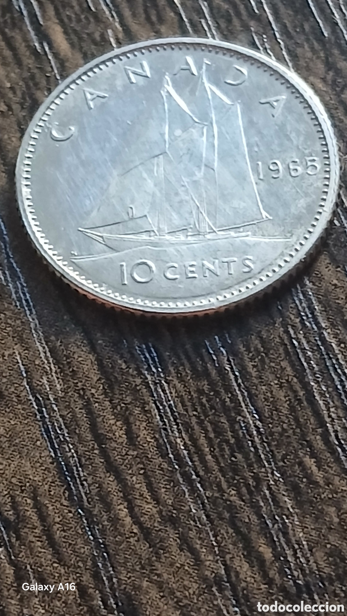 Monedas antiguas de Europa: Moneda de Plata 10 cent Canadiense 1965 - Foto 2