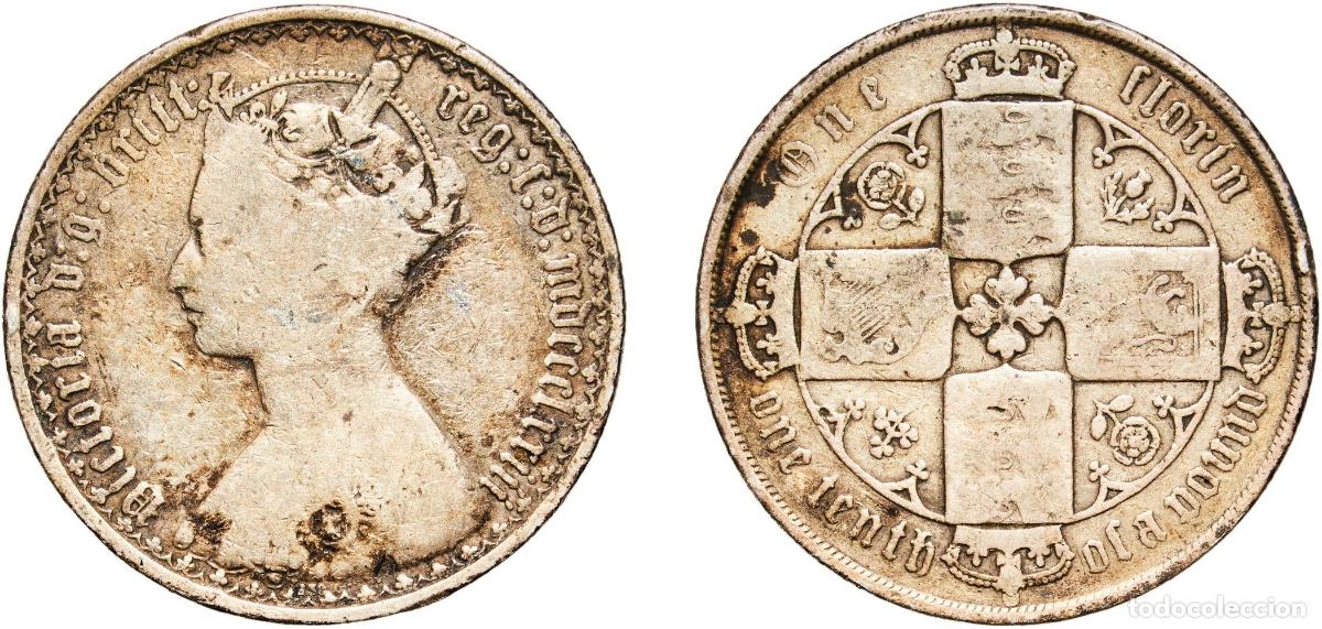 Monedas antiguas de Europa: Great Britain United Kingdom Kingdom 1873 1 Florin - Victoria (1st portrait; 'Gothic' type) Silver