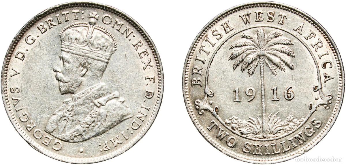Monedas antiguas de Europa: British West Africa British colony 1916 H 2 Shillings - George V Silver (.925) Heaton and Sons / Th