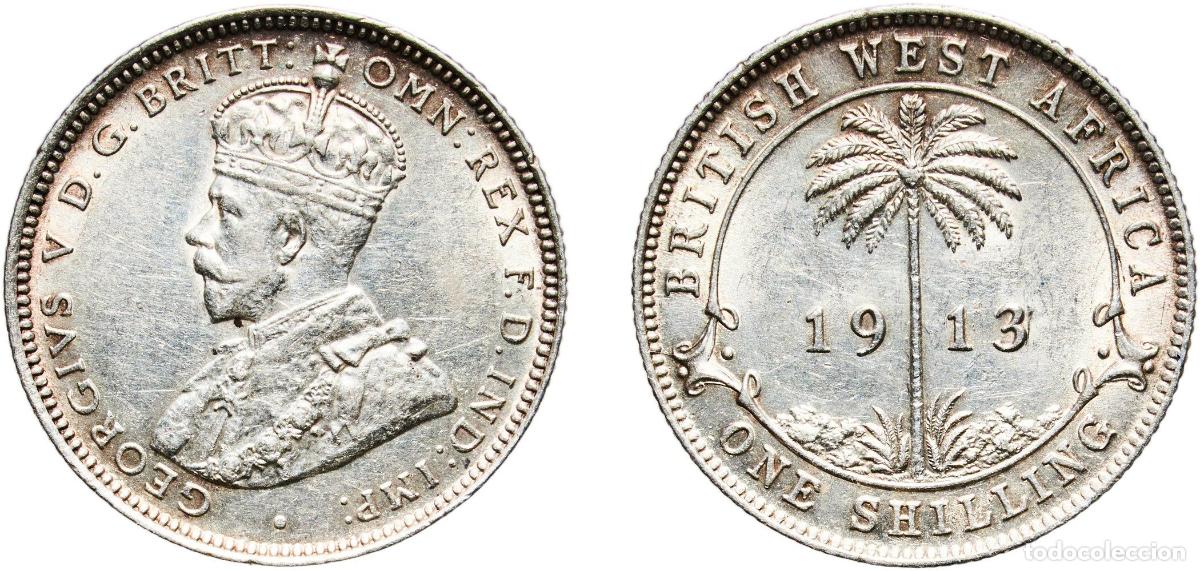 Monedas antiguas de Europa: British West Africa British colony 1913 1 Shilling - George V Silver (.925) Royal Mint (Tower Hill)