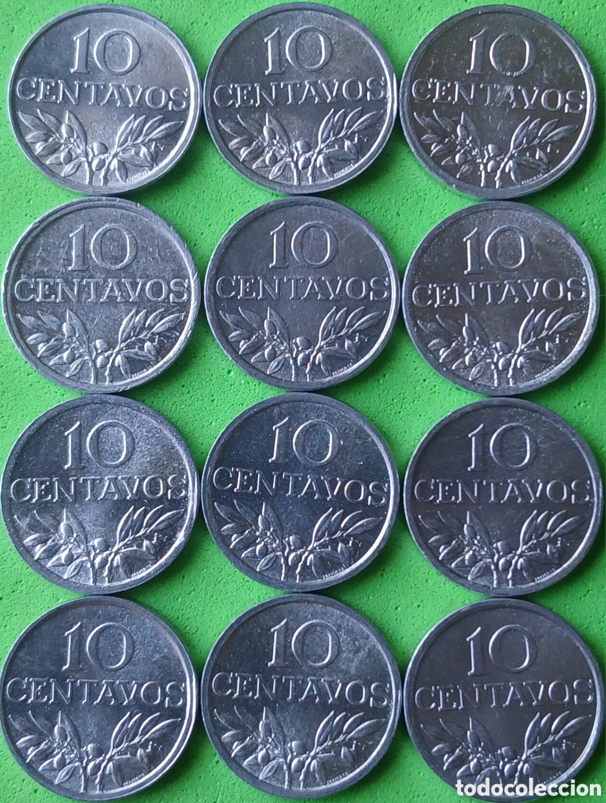 Monedas antiguas de Europa: Portugal 10 centavos 1974 &times; 12 monedas. Km#594 poco com&uacute;n