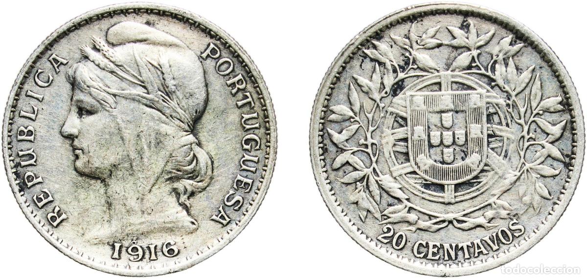 Monedas antiguas de Europa: Portugal First Republic 1916 20 Centavos Silver (.835) Lisbon Mint (706000) 4.92g VF KM 562 Gomes