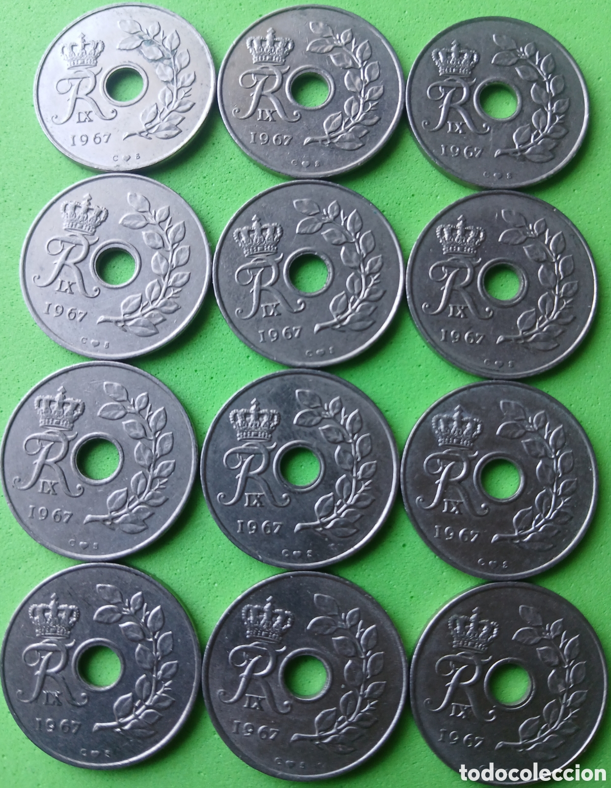 Monedas antiguas de Europa: Dinamarca 25 ore 1967 &times; 12 monedas. Km#855
