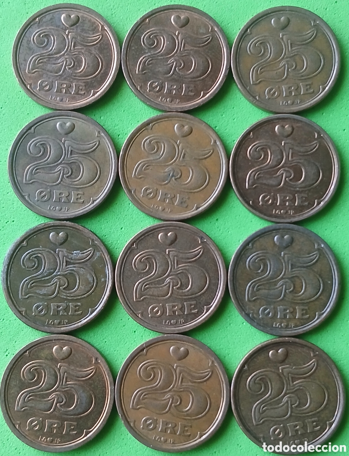 Monedas antiguas de Europa: Dinamarca 25 ore 1990 &times; 12 monedas. Km#868