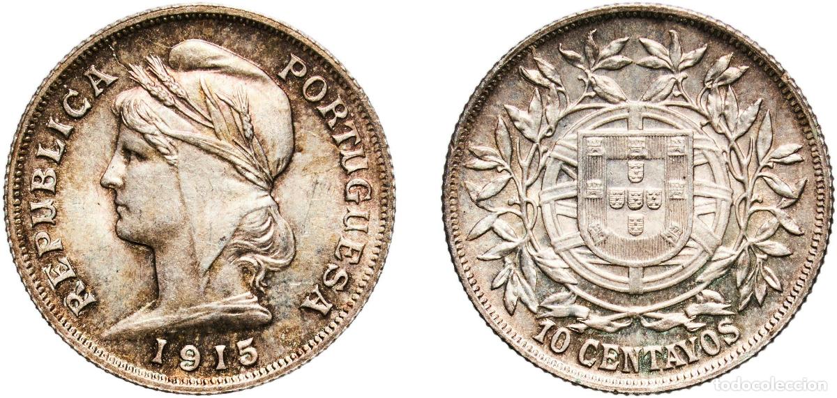 Monedas antiguas de Europa: Portugal First Republic 1915 10 Centavos Silver (.835) Lisbon Mint (3418000) 2.39g UNC KM 563 Gome