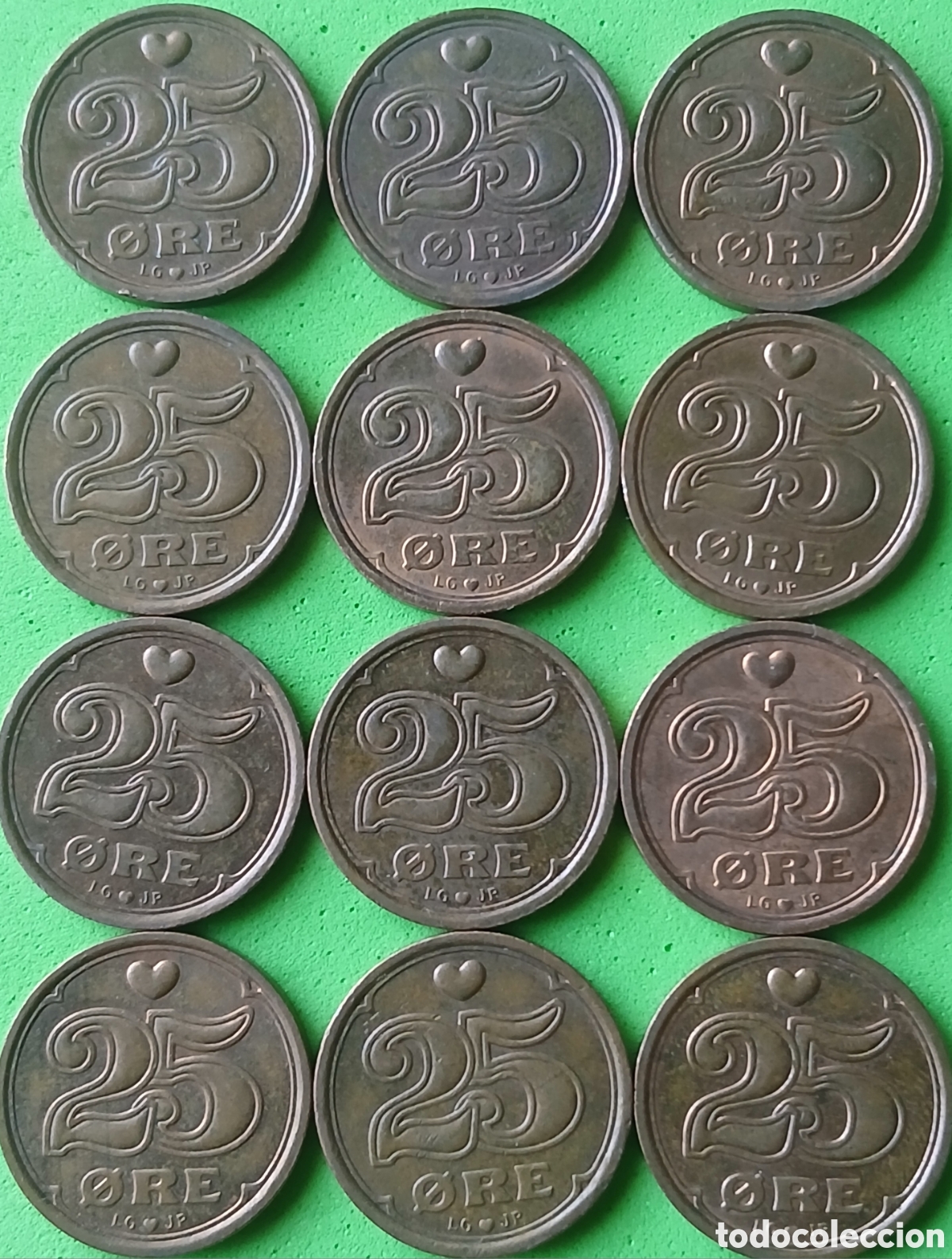 Monedas antiguas de Europa: Dinamarca 25 ore 1991 &times; 12 monedas. Km#868