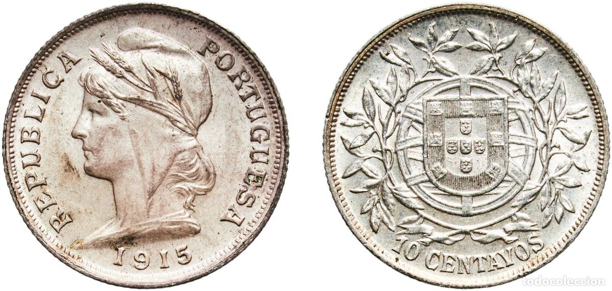 Monedas antiguas de Europa: Portugal First Republic 1915 10 Centavos Silver (.835) Lisbon Mint (3418000) 2.49g UNC KM 563 Gome