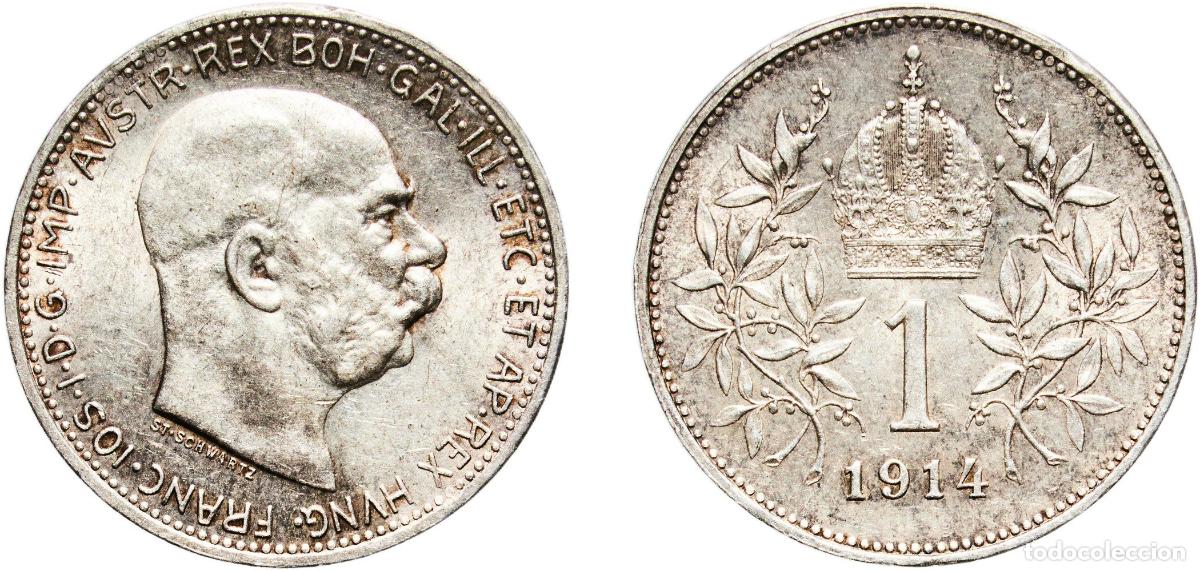 Monedas antiguas de Europa: Austria Austro-Hungarian Empire 1914 1 Corona - Franz Joseph I Silver (.835) (37897000) 5g UNC KM