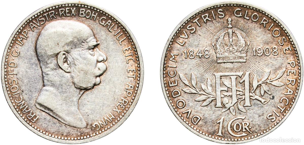 Monedas antiguas de Europa: Austria Austro-Hungarian Empire 1908 1 Corona - Franz Joseph I (Reign) Silver (.835) Vienna Mint (4