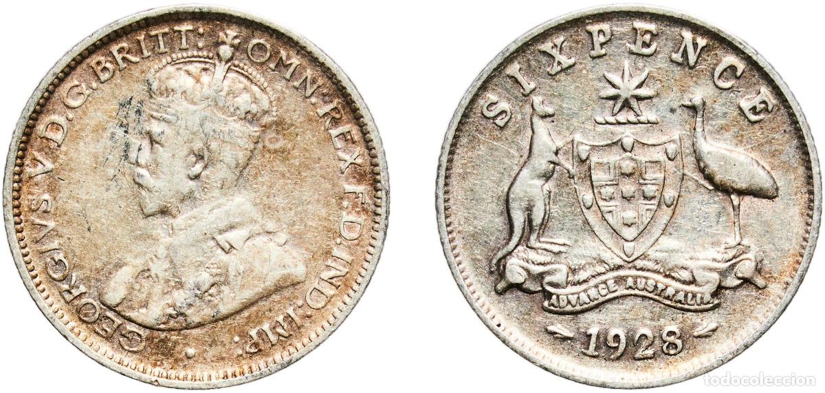 Monedas antiguas de Europa: Australia Commonwealth 1928 6 Pence - George V Silver (.925) Royal Mint (Tower Hill) (2721000) 2.78