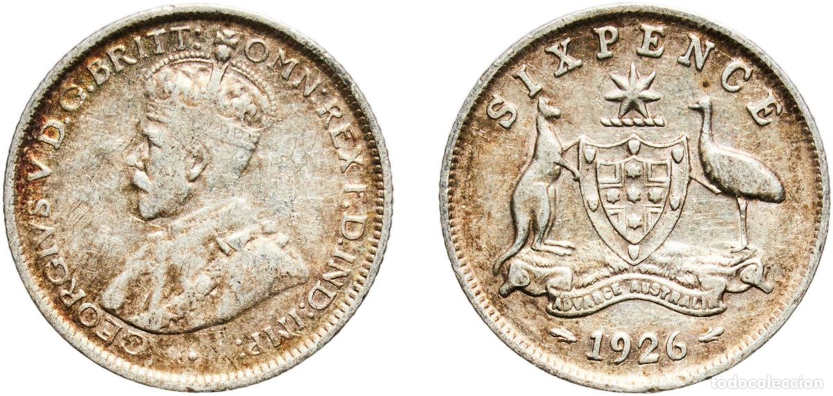 Monedas antiguas de Europa: Australia Commonwealth 1926 6 Pence - George V Silver (.925) Royal Mint (Tower Hill) (3609000) 2.79