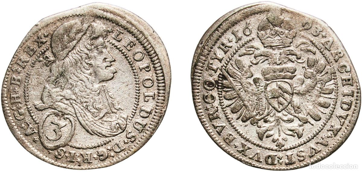 Monedas antiguas de Europa: Austria Empire 1693 3 Kreuzer - Leopold I (Vienna) Silver Vienna Mint 1.51g VF KM 1169 Herinek 165