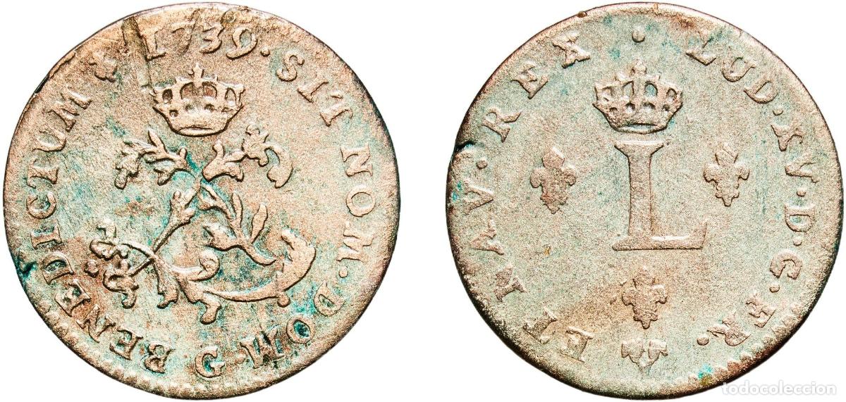 Monedas antiguas de Europa: France Kingdom 1739 G 1&frasl;60 Ecu - Louis XV (Sou Marque/Double Sol) Billon (.208 silver) Poitiers Min