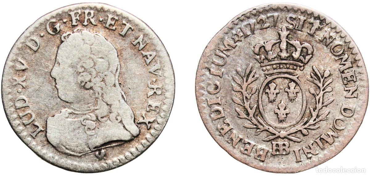 Monedas antiguas de Europa: France Kingdom 1727 BB 1&frasl;20 Ecu - Louis XV Silver (.917) Strasbourg Mint 1.34g VF Dy royales 1679