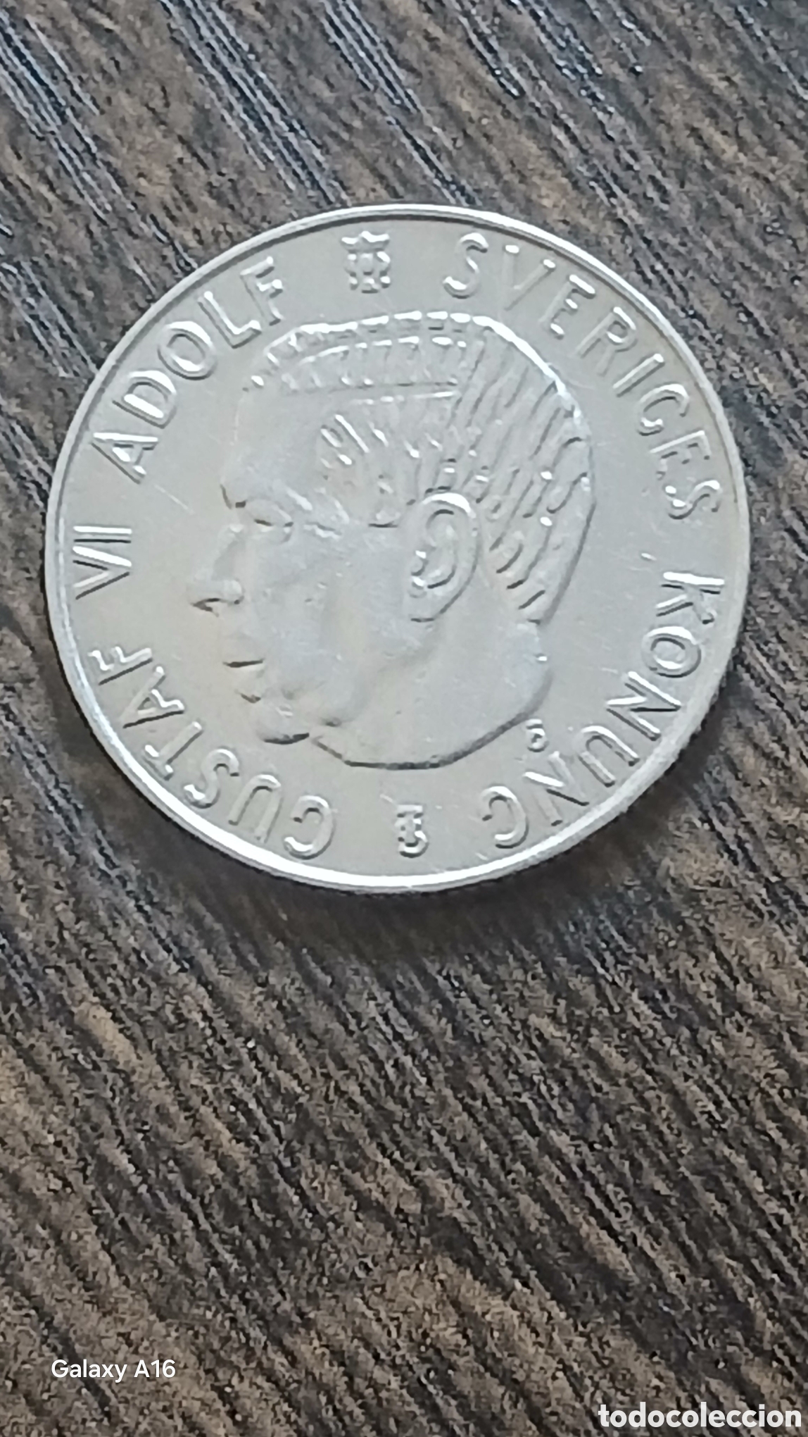 Monedas antiguas de Europa: 1 Corona Suecia 1957 Gustaf VI Adolf plata