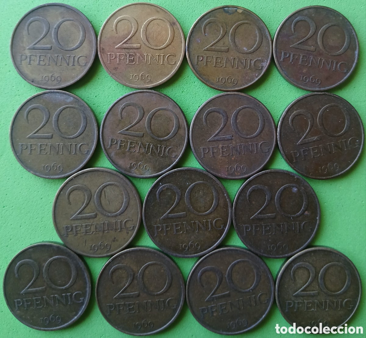 Monedas antiguas de Europa: Alemania Oriental 20 pfennig 1969 &times; 15 monedas. Km#11