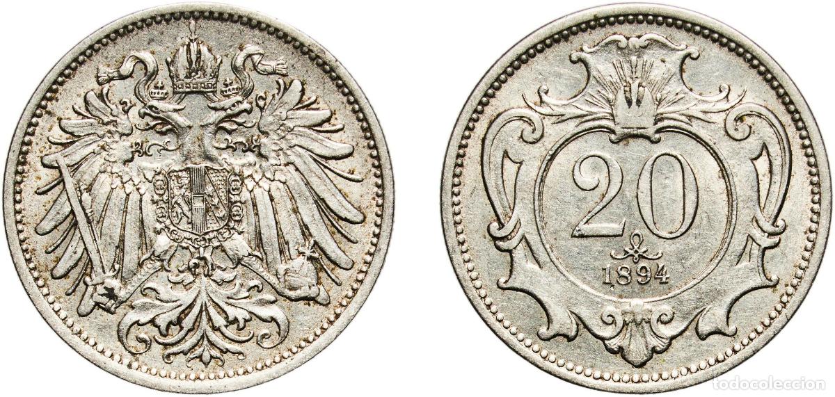 Monedas antiguas de Europa: Austria Austro-Hungarian Empire 1894 20 Heller - Franz Joseph I Nickel Vienna Mint (50116000) 4.12g
