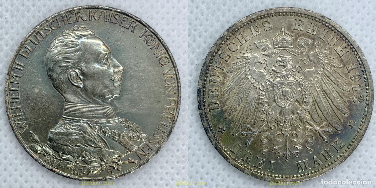 Monedas antiguas de Europa: 2504 ALEMANIA 1913 GERMANY PRUSSIA DREI 3 MARK 1913 A WILHELM II