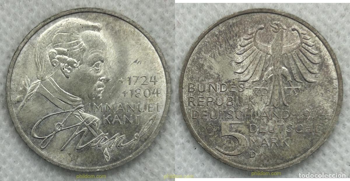 Monedas antiguas de Europa: 4330 ALEMANIA 1974 5 DEUTSCHE MARK IMMANUEL KANT 1974