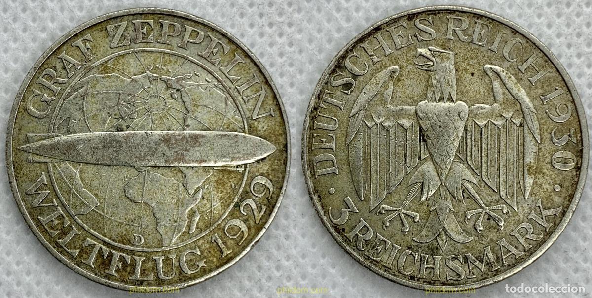 Monedas antiguas de Europa: 2557 ALEMANIA 1930 5 REICHSMARK - ZEPPELIN - ALEMANIA 1930 A