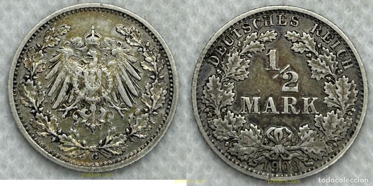 Monedas antiguas de Europa: 3796 ALEMANIA 1908 GERMANY EMPIRE 1/2 Mark 1908 G