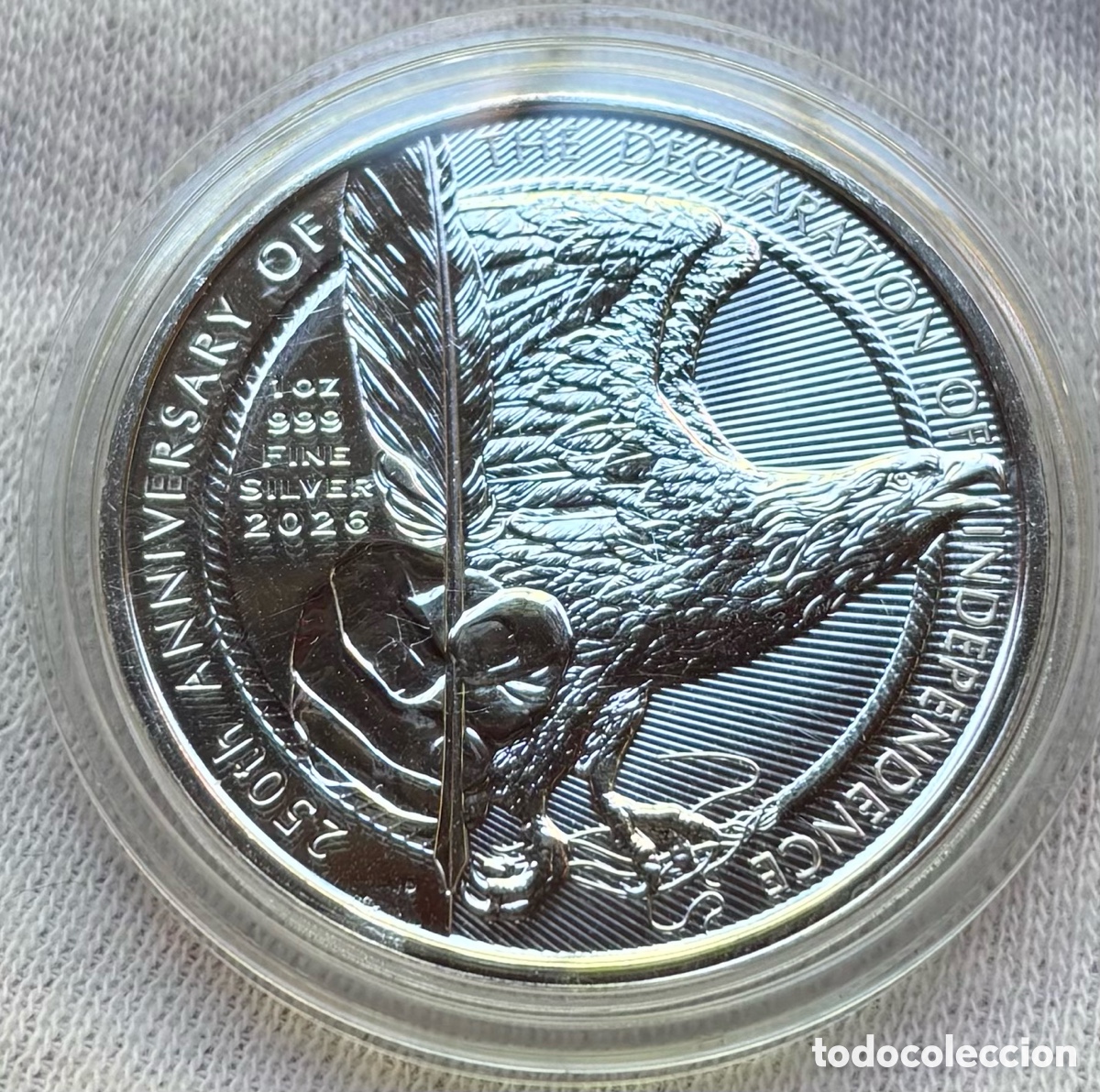 Monedas antiguas de Europa: Moneda PLATA 1 Onza INGLATERRA 2026 Declaraci&oacute;n Independencia 2 Libras Pounds Charles III Oz 999 UK