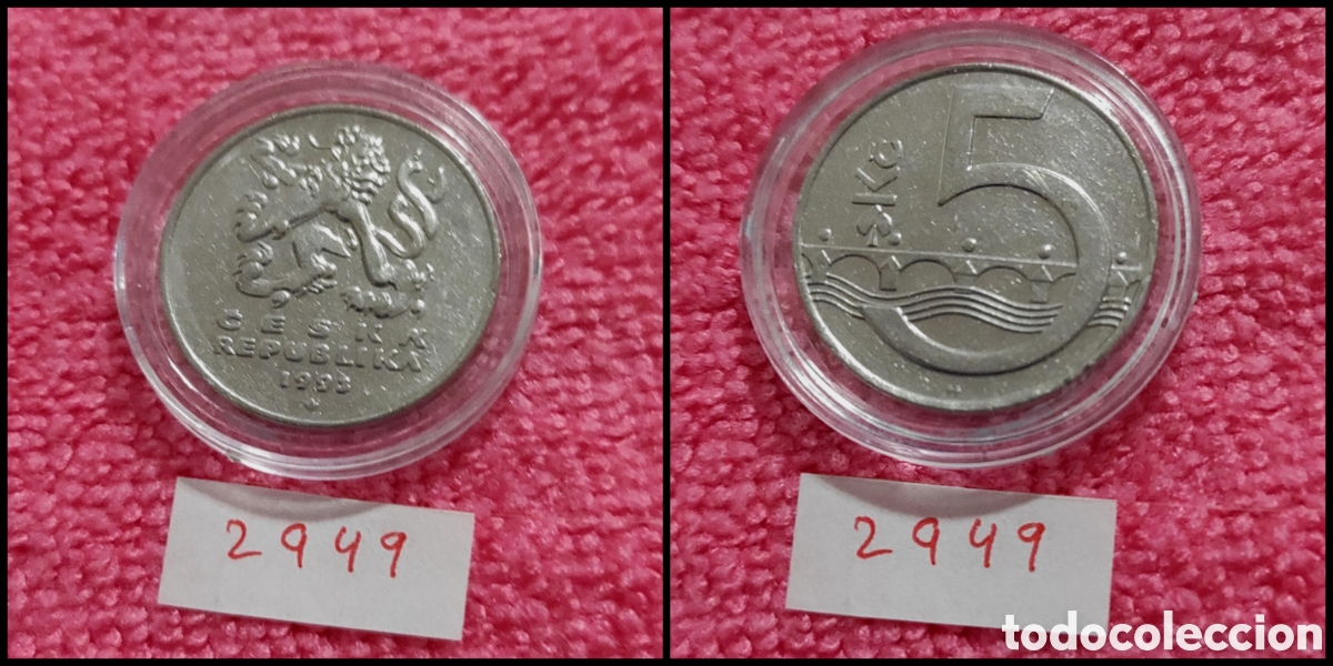 Monedas antiguas de Europa: 5 coronas de la republica checa a&ntilde;o 1993